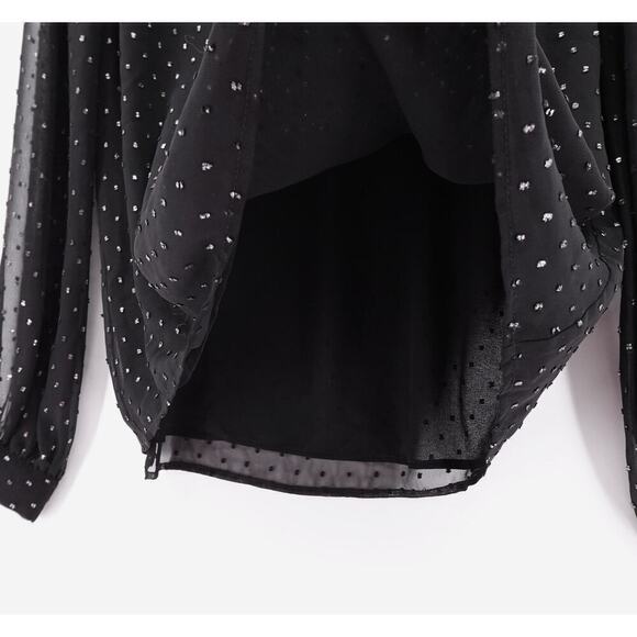 Paige Chiffon Blouse Womens Medium Black Metallic Spot Wimsigoth Corporate Goth - Picture 6 of 16